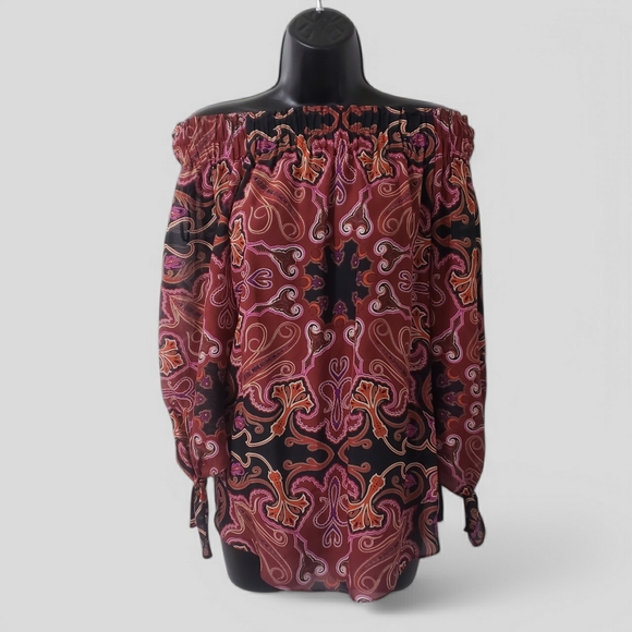 Rachel Zoe Tops - Rachel Zoe Silk Off Shoulder Blouse Paisley Flare Top Sz‎ 2 Whimsigoth Fairycore